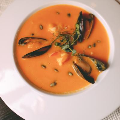 Крем суп из тыквы с морепродуктами